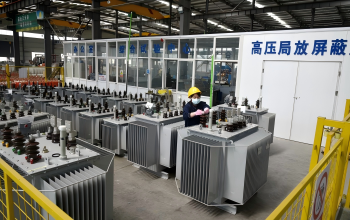 Oil-immersed transformers on our production floor