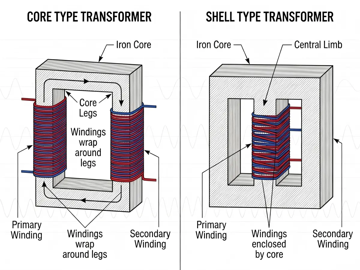 What Are The Difference between Core Type And Shell Type Transformer?